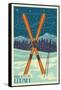 Brighton, Utah - Crossed Skis-Lantern Press-Framed Stretched Canvas