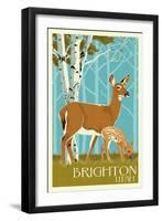Brighton, Utah - Deer and Fawn Letterpress-Lantern Press-Framed Art Print