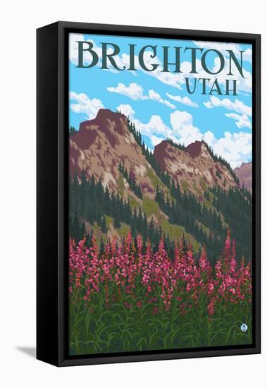 Brighton, Utah - Flowers and Mountain Range-Lantern Press-Framed Stretched Canvas