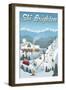 Brighton, Utah - Retro Ski Resort-Lantern Press-Framed Art Print