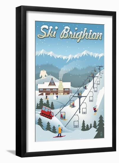 Brighton, Utah - Retro Ski Resort-Lantern Press-Framed Art Print