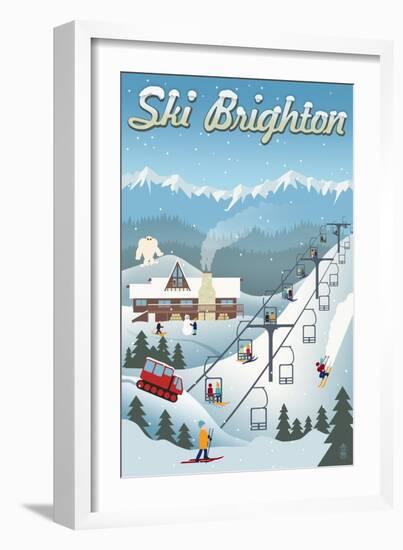 Brighton, Utah - Retro Ski Resort-Lantern Press-Framed Art Print