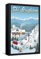 Brighton, Utah - Retro Ski Resort-Lantern Press-Framed Stretched Canvas