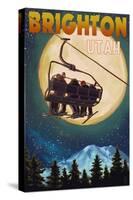 Brighton, Utah - Ski Lift and Full Moon-Lantern Press-Stretched Canvas