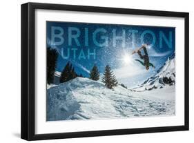 Brighton, Utah - Snowboarder Jumping-Lantern Press-Framed Art Print