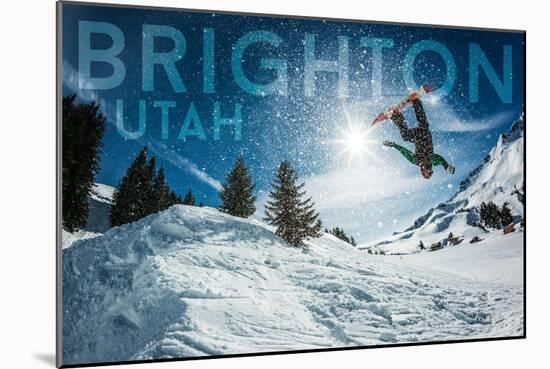 Brighton, Utah - Snowboarder Jumping-Lantern Press-Mounted Art Print