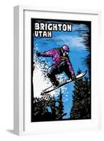 Brighton, Utah - Snowboarder - Scratchboard-Lantern Press-Framed Art Print