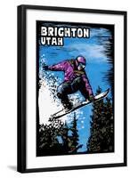 Brighton, Utah - Snowboarder - Scratchboard-Lantern Press-Framed Art Print