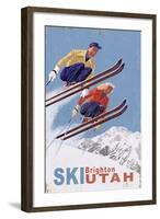 Brighton, Utah - Vintage Skiers-Lantern Press-Framed Art Print