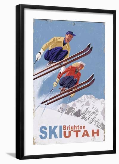 Brighton, Utah - Vintage Skiers-Lantern Press-Framed Art Print