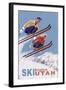 Brighton, Utah - Vintage Skiers-Lantern Press-Framed Art Print