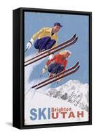 Brighton, Utah - Vintage Skiers-Lantern Press-Framed Stretched Canvas