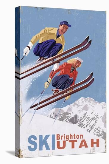 Brighton, Utah - Vintage Skiers-Lantern Press-Stretched Canvas