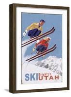 Brighton, Utah - Vintage Skiers-Lantern Press-Framed Art Print