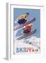 Brighton, Utah - Vintage Skiers-Lantern Press-Framed Art Print