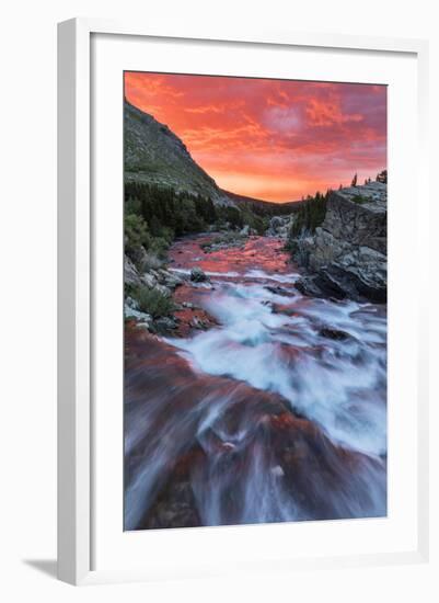 Brilliant Sunrise Sky over Swiftcurrent Falls in Glacier National Park, Montana, Usa-Chuck Haney-Framed Photographic Print