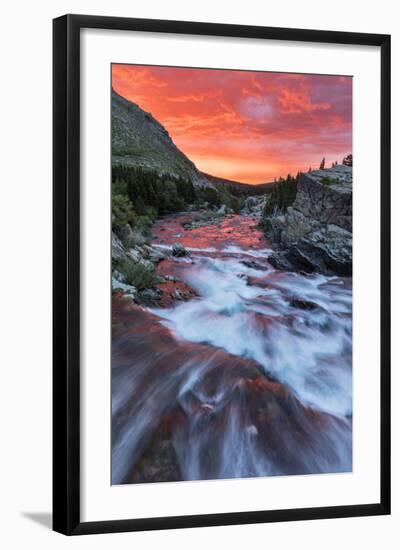 Brilliant Sunrise Sky over Swiftcurrent Falls in Glacier National Park, Montana, Usa-Chuck Haney-Framed Photographic Print