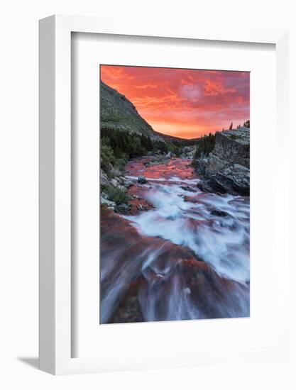 Brilliant Sunrise Sky over Swiftcurrent Falls in Glacier National Park, Montana, Usa-Chuck Haney-Framed Photographic Print