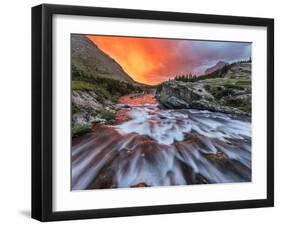 Brilliant Sunrise Sky over Swiftcurrent Falls in Glacier National Park, Montana, Usa-Chuck Haney-Framed Photographic Print