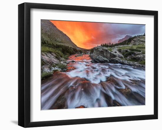 Brilliant Sunrise Sky over Swiftcurrent Falls in Glacier National Park, Montana, Usa-Chuck Haney-Framed Photographic Print