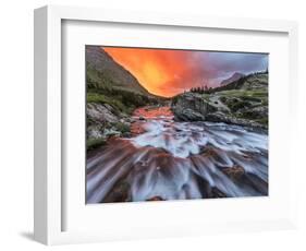 Brilliant Sunrise Sky over Swiftcurrent Falls in Glacier National Park, Montana, Usa-Chuck Haney-Framed Photographic Print