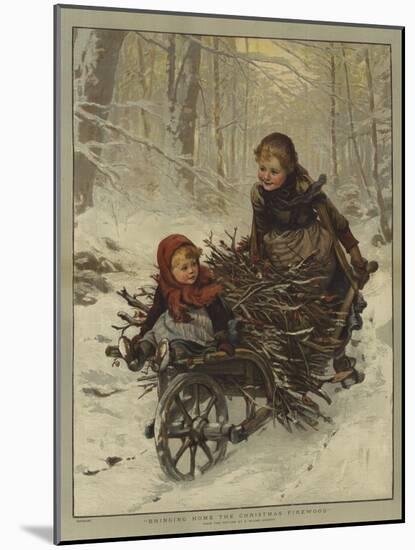 Bringing Home the Christmas Firewood-null-Mounted Giclee Print