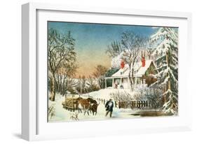 Bringing Home the Logs, Winter Landscape-Currier & Ives-Framed Giclee Print