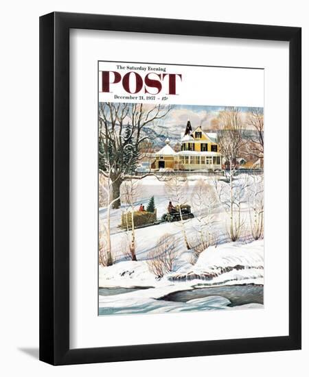 "Bringing Home the Tree" Saturday Evening Post Cover, December 21, 1957-John Clymer-Framed Giclee Print