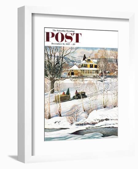 "Bringing Home the Tree" Saturday Evening Post Cover, December 21, 1957-John Clymer-Framed Giclee Print