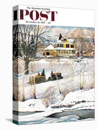 "Bringing Home the Tree" Saturday Evening Post Cover, December 21, 1957-John Clymer-Stretched Canvas