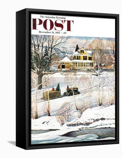 "Bringing Home the Tree" Saturday Evening Post Cover, December 21, 1957-John Clymer-Framed Stretched Canvas