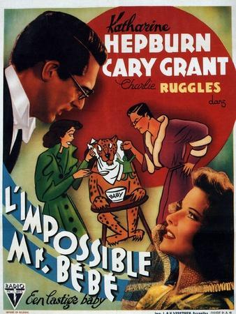 Lobby Card Poster Cary Grant Hepbur Bringing up baby L'impossible Monsieur Bebe 