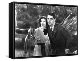 Bringing Up Baby, Katharine Hepburn, Cary Grant, 1938-null-Framed Stretched Canvas