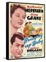 Bringing Up Baby, Katharine Hepburn, Cary Grant on window card, 1938-null-Framed Stretched Canvas