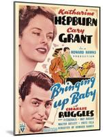 Bringing Up Baby, Katharine Hepburn, Cary Grant on window card, 1938-null-Mounted Art Print