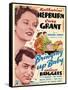 Bringing Up Baby, Katharine Hepburn, Cary Grant on window card, 1938-null-Framed Stretched Canvas