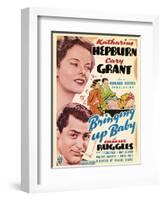 Bringing Up Baby, Katharine Hepburn, Cary Grant on window card, 1938-null-Framed Art Print