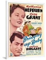 Bringing Up Baby, Katharine Hepburn, Cary Grant on window card, 1938-null-Framed Art Print