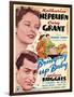 Bringing Up Baby, Katharine Hepburn, Cary Grant on window card, 1938-null-Framed Art Print