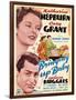 Bringing Up Baby, Katharine Hepburn, Cary Grant on window card, 1938-null-Framed Art Print