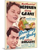Bringing Up Baby, Katharine Hepburn, Cary Grant on window card, 1938-null-Mounted Art Print