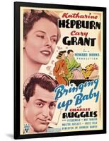 Bringing Up Baby, Katharine Hepburn, Cary Grant on window card, 1938-null-Framed Art Print