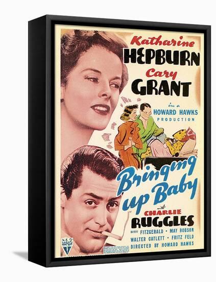 Bringing Up Baby, Katharine Hepburn, Cary Grant on window card, 1938-null-Framed Stretched Canvas