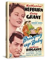 Bringing Up Baby, Katharine Hepburn, Cary Grant on window card, 1938-null-Stretched Canvas
