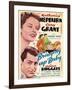 Bringing Up Baby, Katharine Hepburn, Cary Grant on window card, 1938-null-Framed Art Print