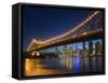 Brisbane City Skyline at Dusk, Queensland, Story Bridge Illuminated, Brisbane River, Australia-Andrew Watson-Framed Stretched Canvas