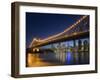 Brisbane City Skyline at Dusk, Queensland, Story Bridge Illuminated, Brisbane River, Australia-Andrew Watson-Framed Photographic Print