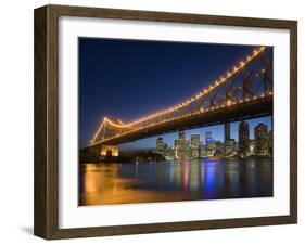 Brisbane City Skyline at Dusk, Queensland, Story Bridge Illuminated, Brisbane River, Australia-Andrew Watson-Framed Photographic Print