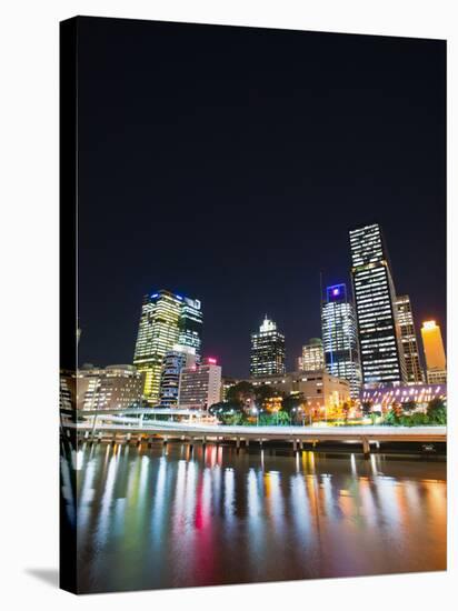 Brisbane Skyline at Night Reflected in Brisbane River, Brisbane, Queensland, Australia, Pacific-Matthew Williams-Ellis-Stretched Canvas