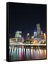 Brisbane Skyline at Night Reflected in Brisbane River, Brisbane, Queensland, Australia, Pacific-Matthew Williams-Ellis-Framed Stretched Canvas